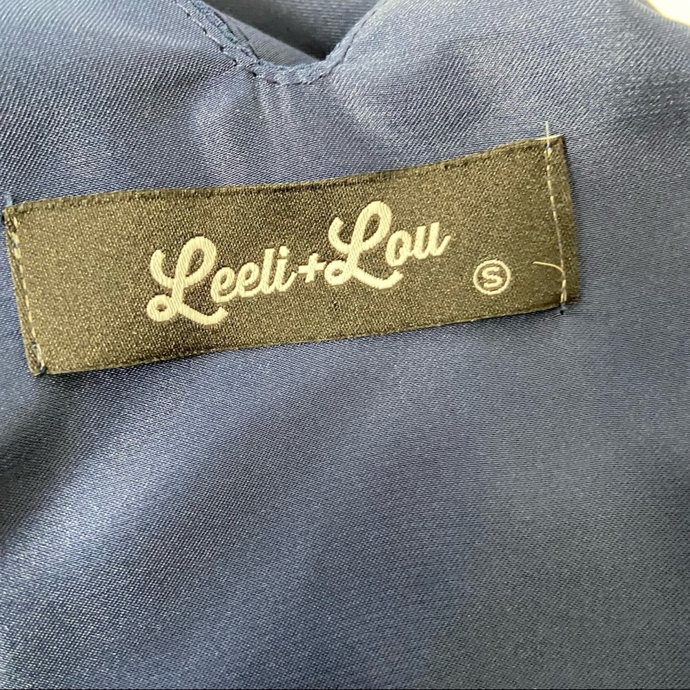 Leeli Lou Womens Sleeveless Halter Mini Dress Blue Chiffon Belted size Small - Picture 10 of 11